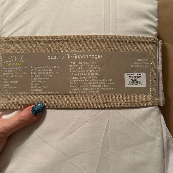 NEW Levtex Baby Anika Dust Ruffle White Gold Glitter 52 X 28 X 18 Morocco